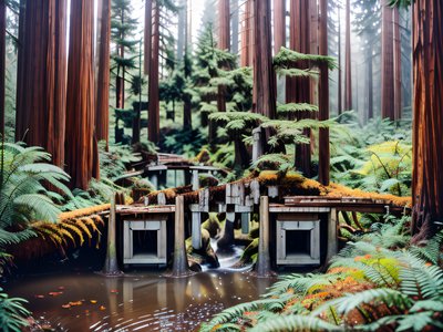 Misty Redwood Forest Photography QR Code Art