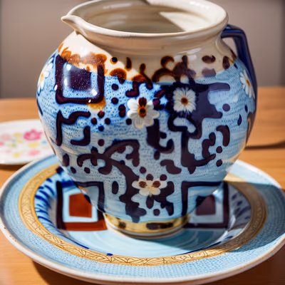 Blue Floral Painted Ceramic Jug QR Code Art — image 1