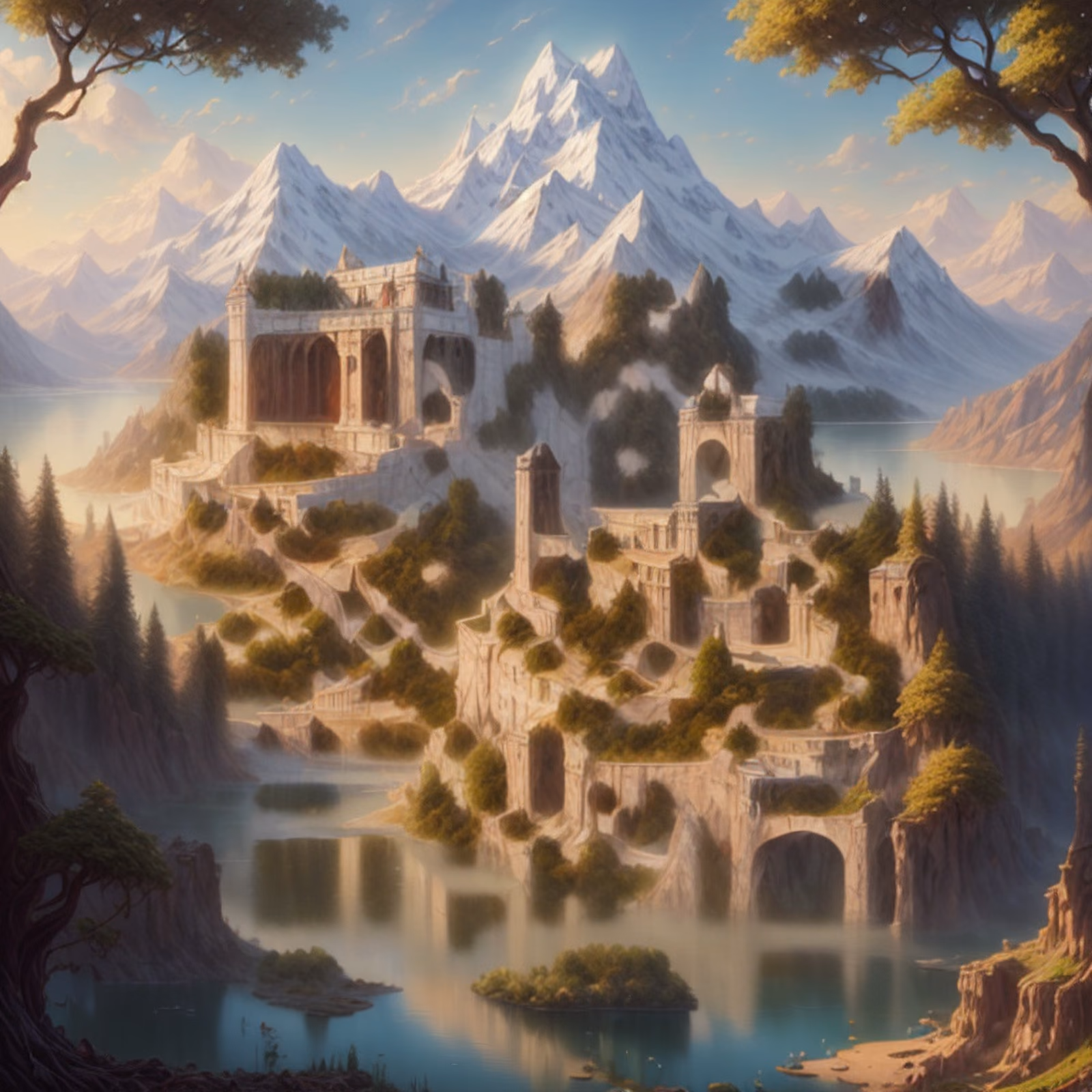Mountain Lake Citadel Matte Painting QR Code Art — image 1