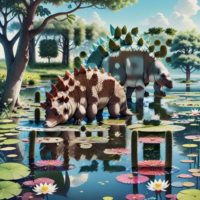 Stegosaurus Lily Pond Cartoon QR Code Art