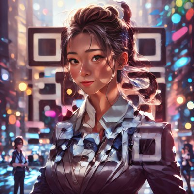 职场女性城市虚化光斑肖像二维码艺术海报