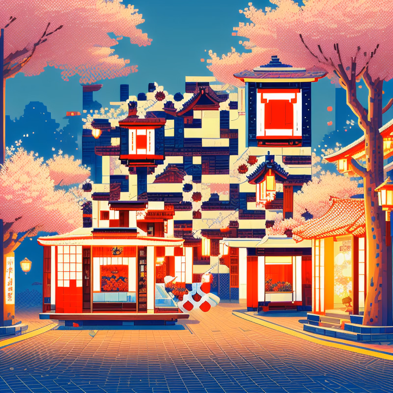 Японская улица в пиксель-арте: QR-код для постеров — изображение 1