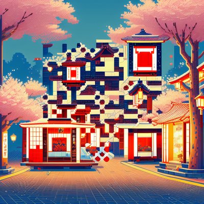 Pixel Art Japanese Street QR Code for Posters