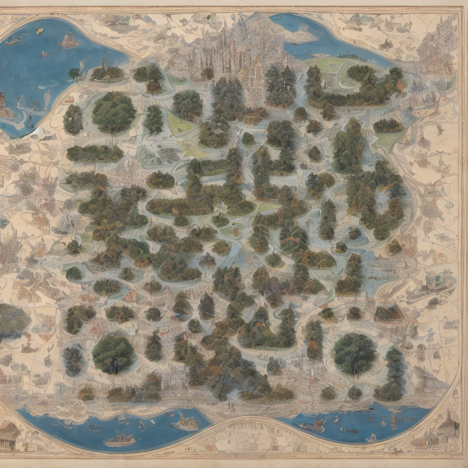 Antique Forest Map Watercolor QR Code Art — image 1
