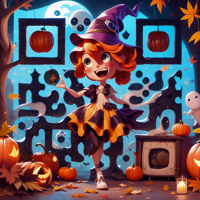 Witch Girl Halloween Cartoon QR Code for Posters — image 1