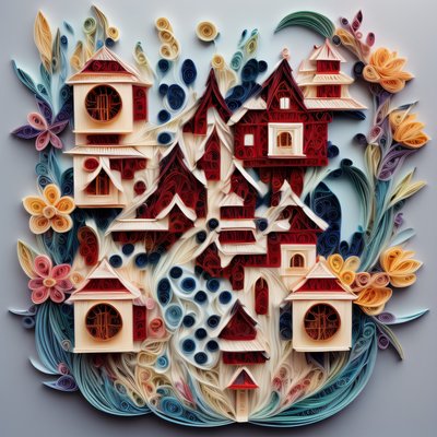 Paper Quilled Houses and Flowers QR Code Art