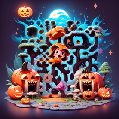Halloween Pumpkin Forest Cartoon QR Code for Posters — image 1