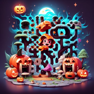 Halloween Pumpkin Forest Cartoon QR Code for Posters