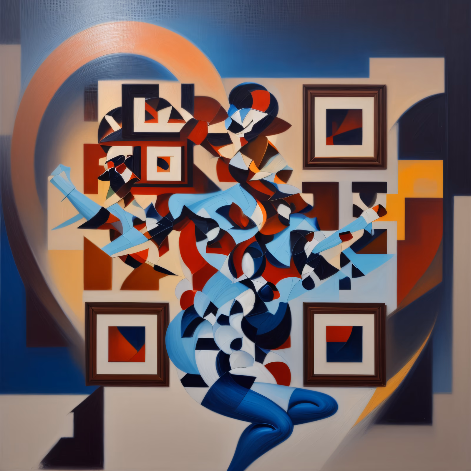 Cubist Dancing Figure Oil Painting QR Code Art — image 1