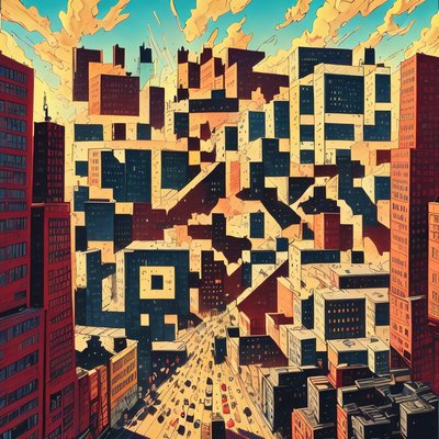 Comic Style City Skyline Building QR Code for Posters