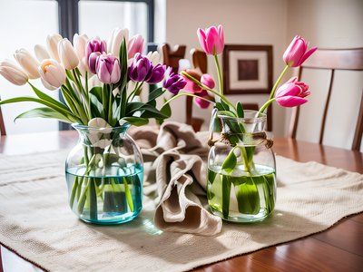 Pastel Tulips Glass Vase Photo QR Code Art