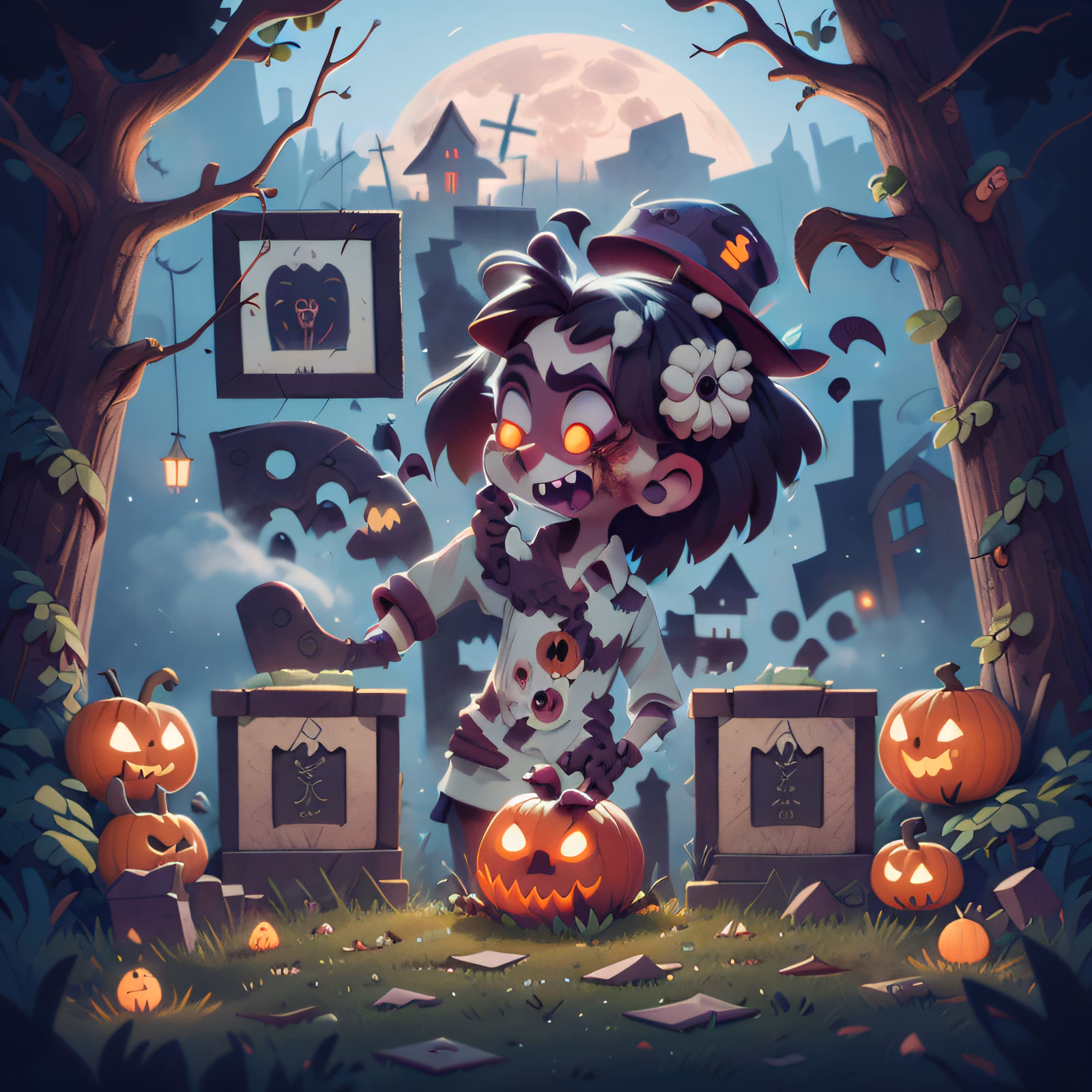 Zombie Kid Graveyard Cartoon QR Code for Posters — image 1