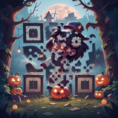 Zombie Kid Graveyard Cartoon QR Code for Posters