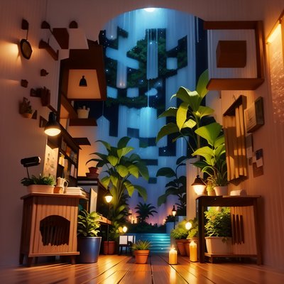 Tropical Plant Room Night 3D QR Code Art