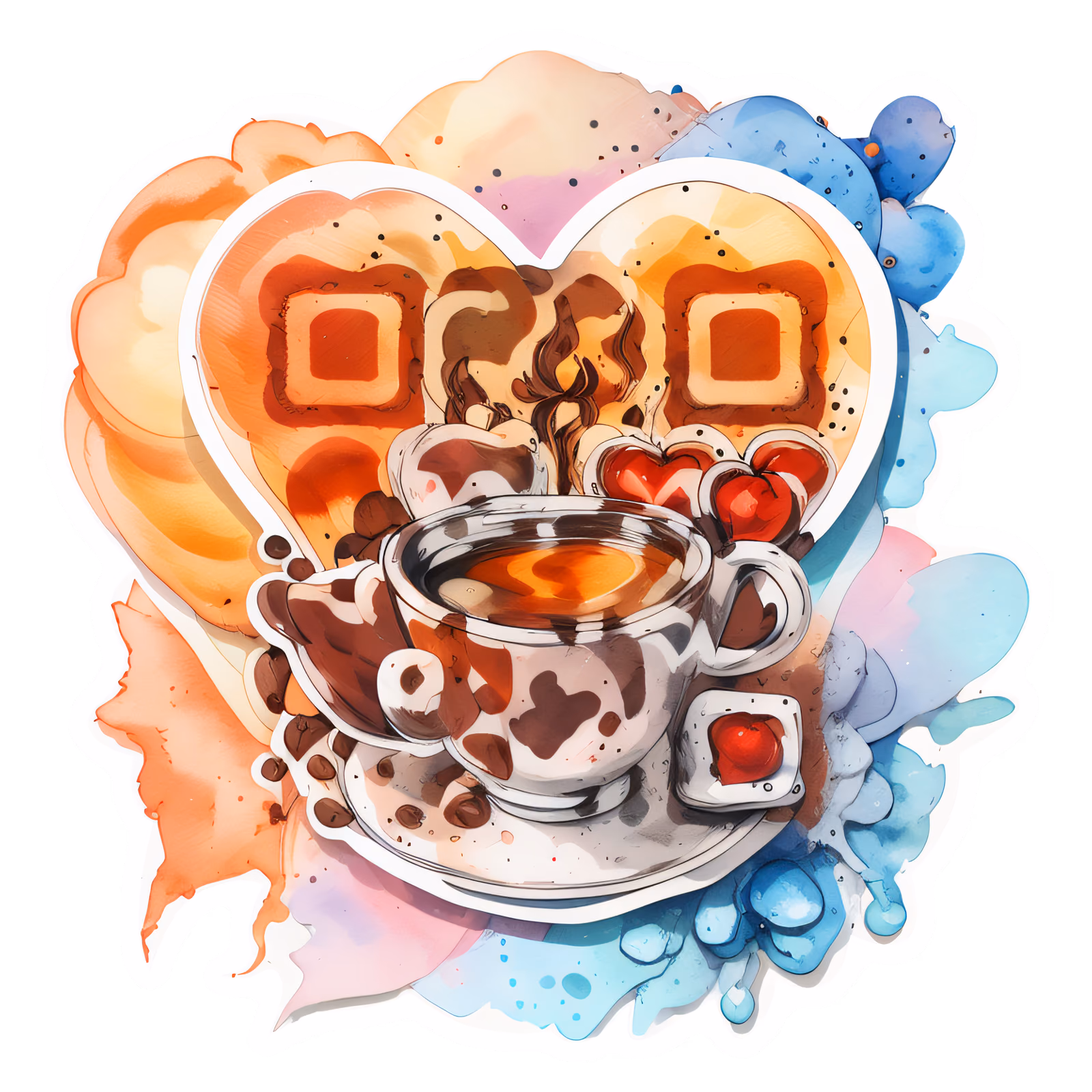 Espresso Cup Heart Watercolor QR Code for Stickers — image 1