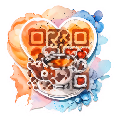 Espresso Cup Heart Watercolor QR Code for Stickers — image 1