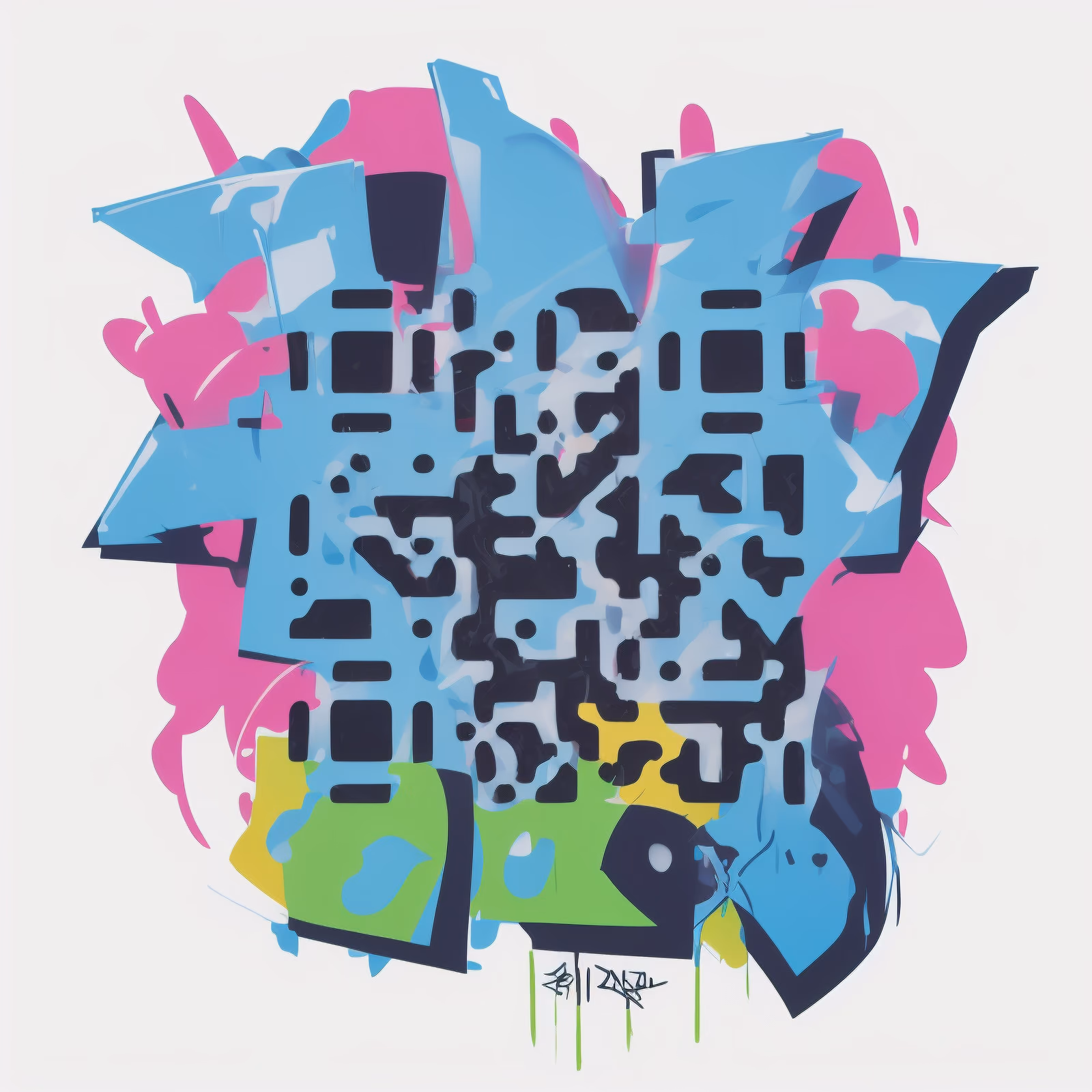 Blue Pink Graffiti Lettering QR Code for Stickers — image 1