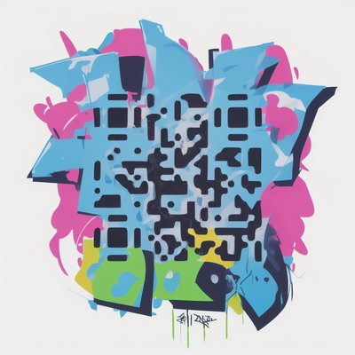 Blue Pink Graffiti Lettering QR Code for Stickers
