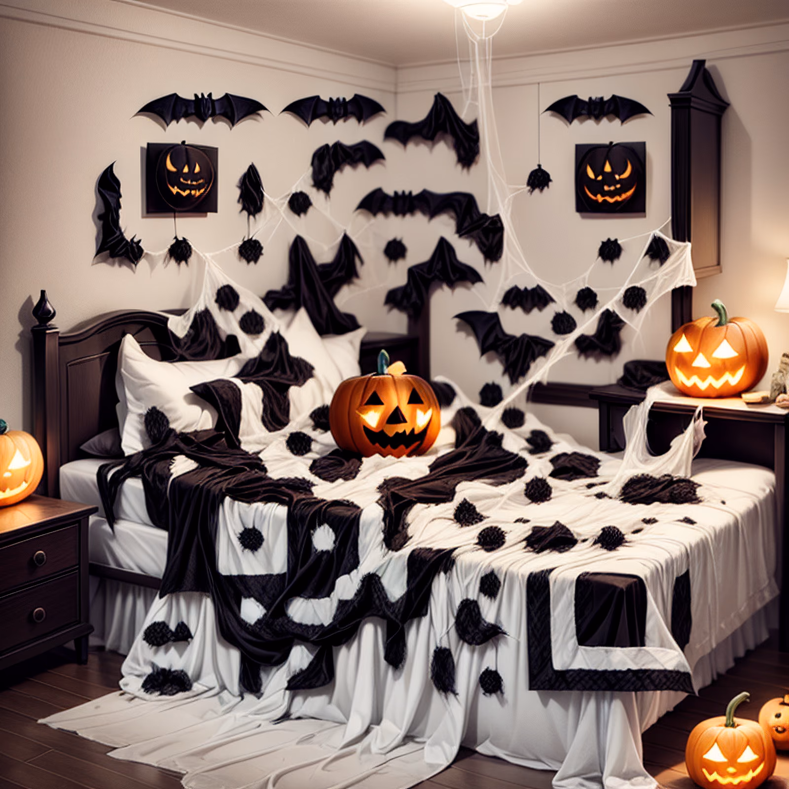 Halloween Bedroom Pumpkins Cartoon QR Code for Flyers — image 1