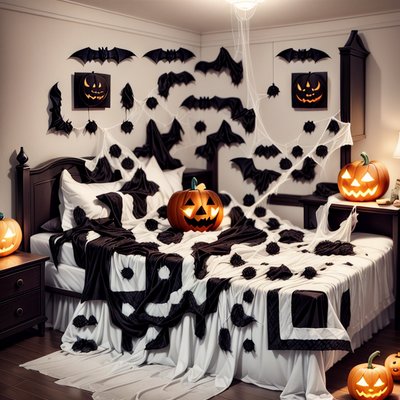 Halloween Bedroom Pumpkins Cartoon QR Code for Flyers