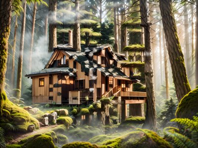 Лесная хижина: фотореалистичное QR-код искусство