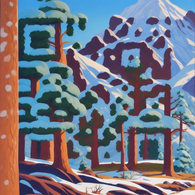 Snowy Pine Mountain Gouache QR Code Art