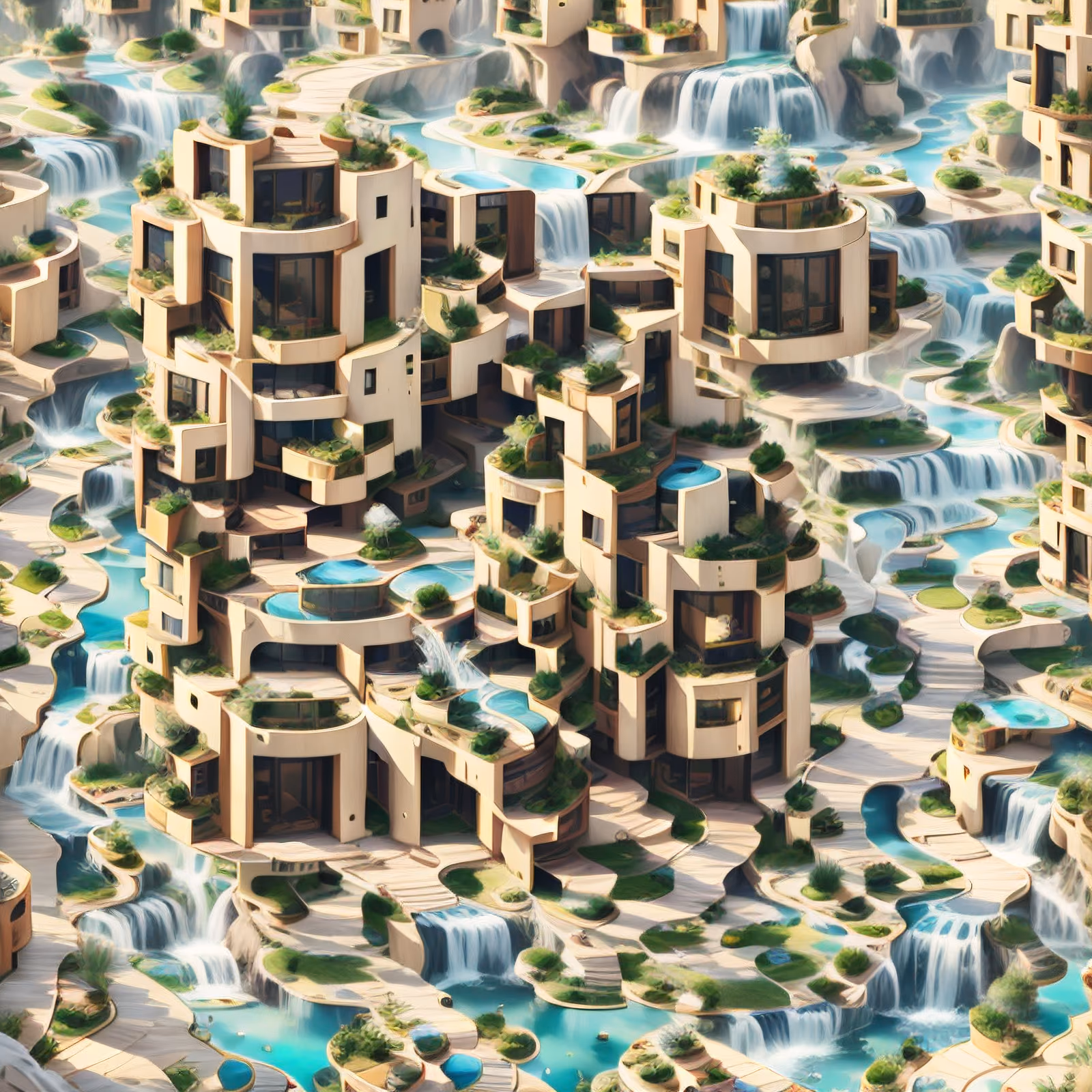 Terraced Waterfall City Digital Painting QR Code Art — image 1
