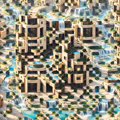 Terraced Waterfall City Digital Painting QR Code Art — image 1