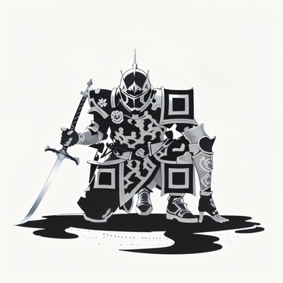 Kneeling Knight Ink Drawing QR Code for Apparel