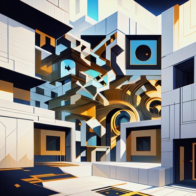 Geometric Architecture Courtyard Illustration QR Code Art