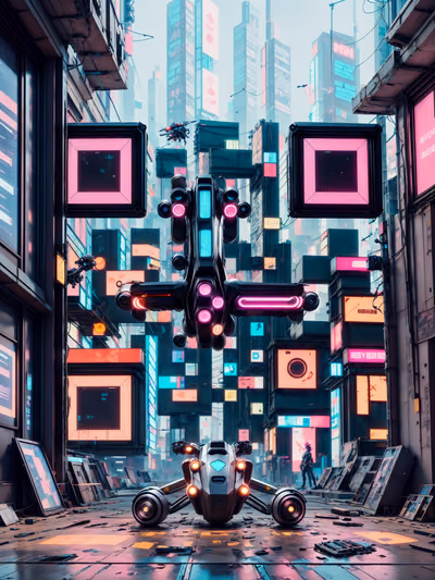 Neon Cyberpunk Hoverbike Street QR Code for Posters — image 1