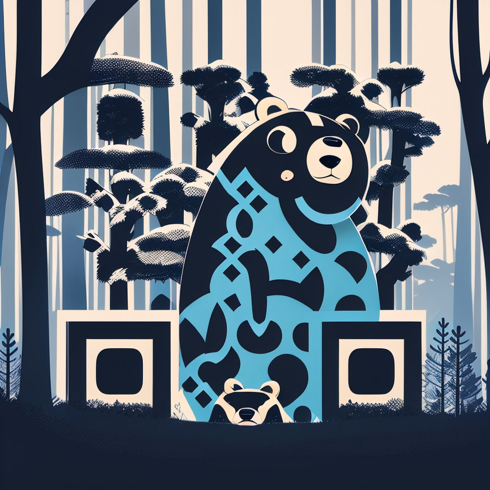 Bear in Pine Forest Vector QR Code for Posters — image 1