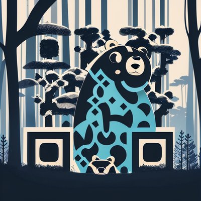 Bear in Pine Forest Vector QR Code for Posters