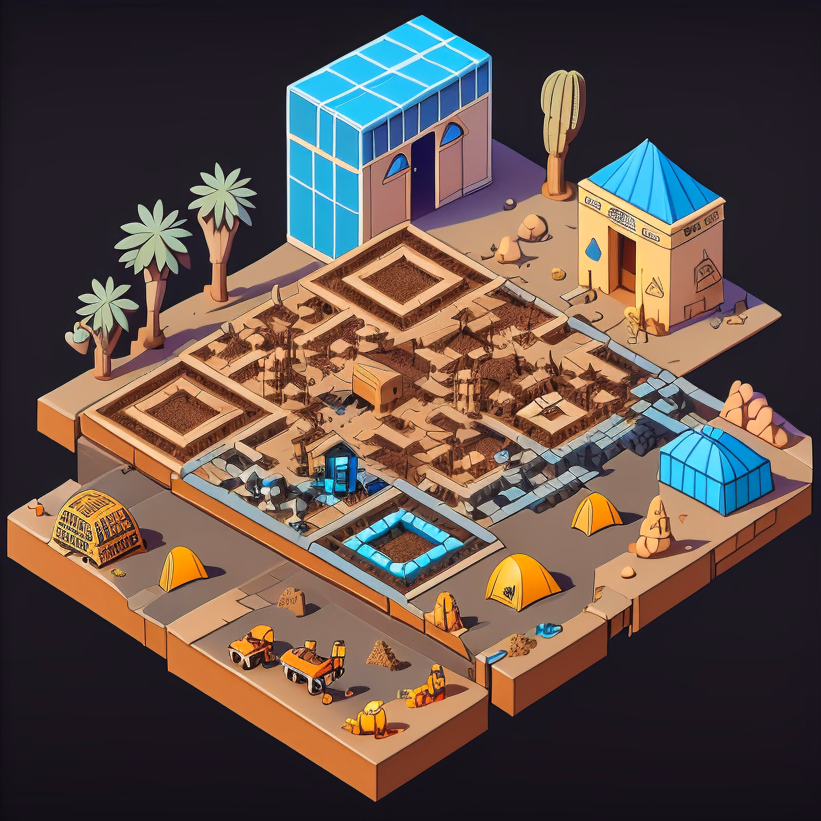 Isometric Desert Caravan Camp 3D QR Code for Posters — image 1