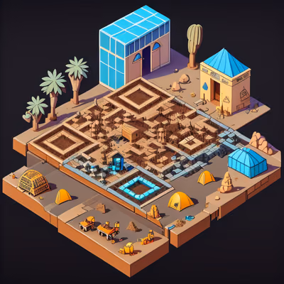Isometric Desert Caravan Camp 3D QR Code for Posters — image 1