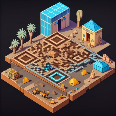 Isometric Desert Caravan Camp 3D QR Code for Posters