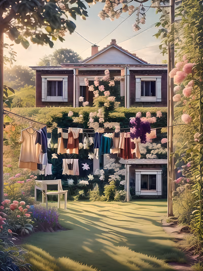 Garden Clothesline House Photorealistic QR Code Art — image 1