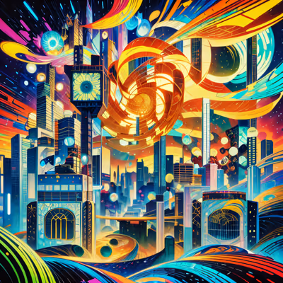 Psychedelic Skyscraper Vortex Cityscape QR Code Art — image 1