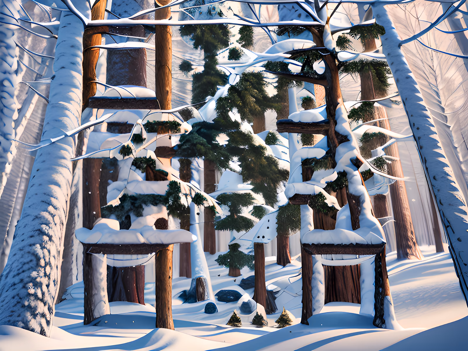 Snowy Winter Forest Digital Painting QR Code Art — image 1