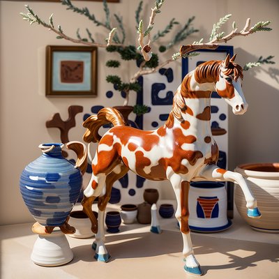 Glazed Ceramic Horse Still Life QR Code Art