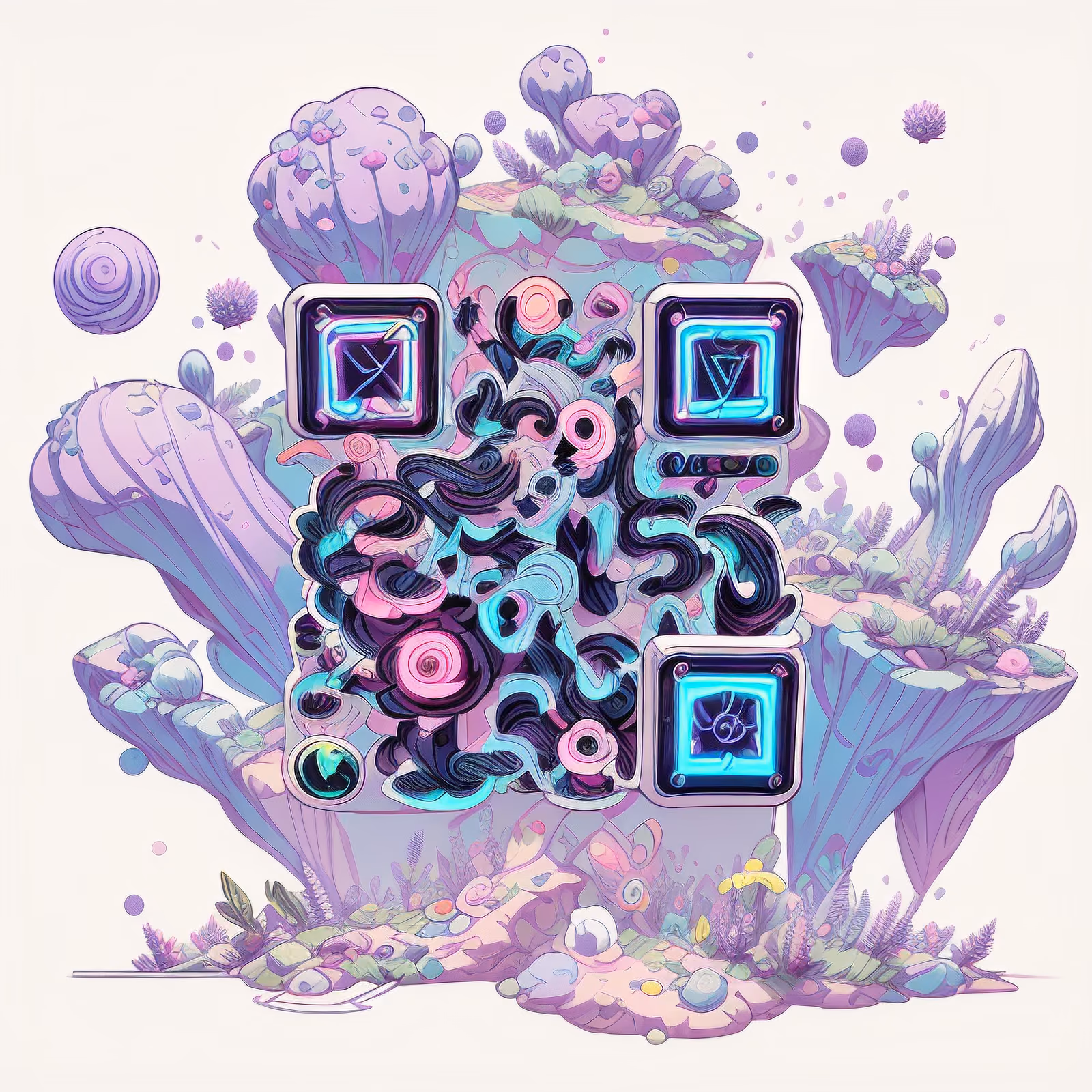 Floating Island Surreal Game Art QR Code for Stickers — image 1