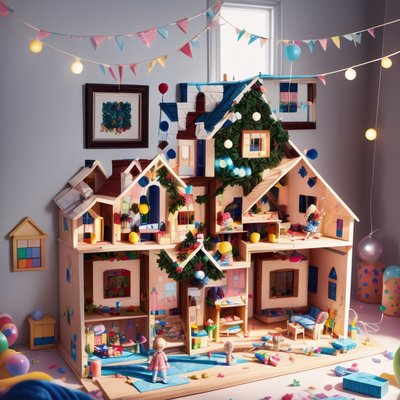 Festive Dollhouse 3D Render QR Code for Posters