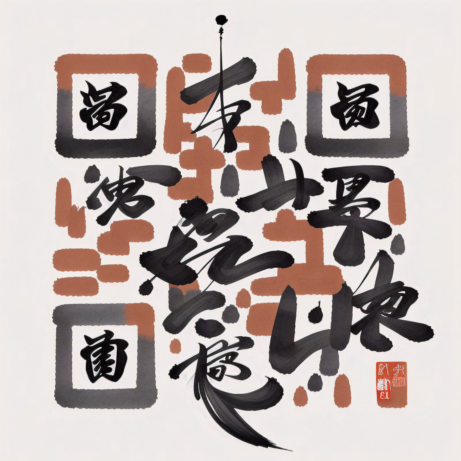 Kanji Brush Calligraphy Ink Lettering QR Code Art — image 1