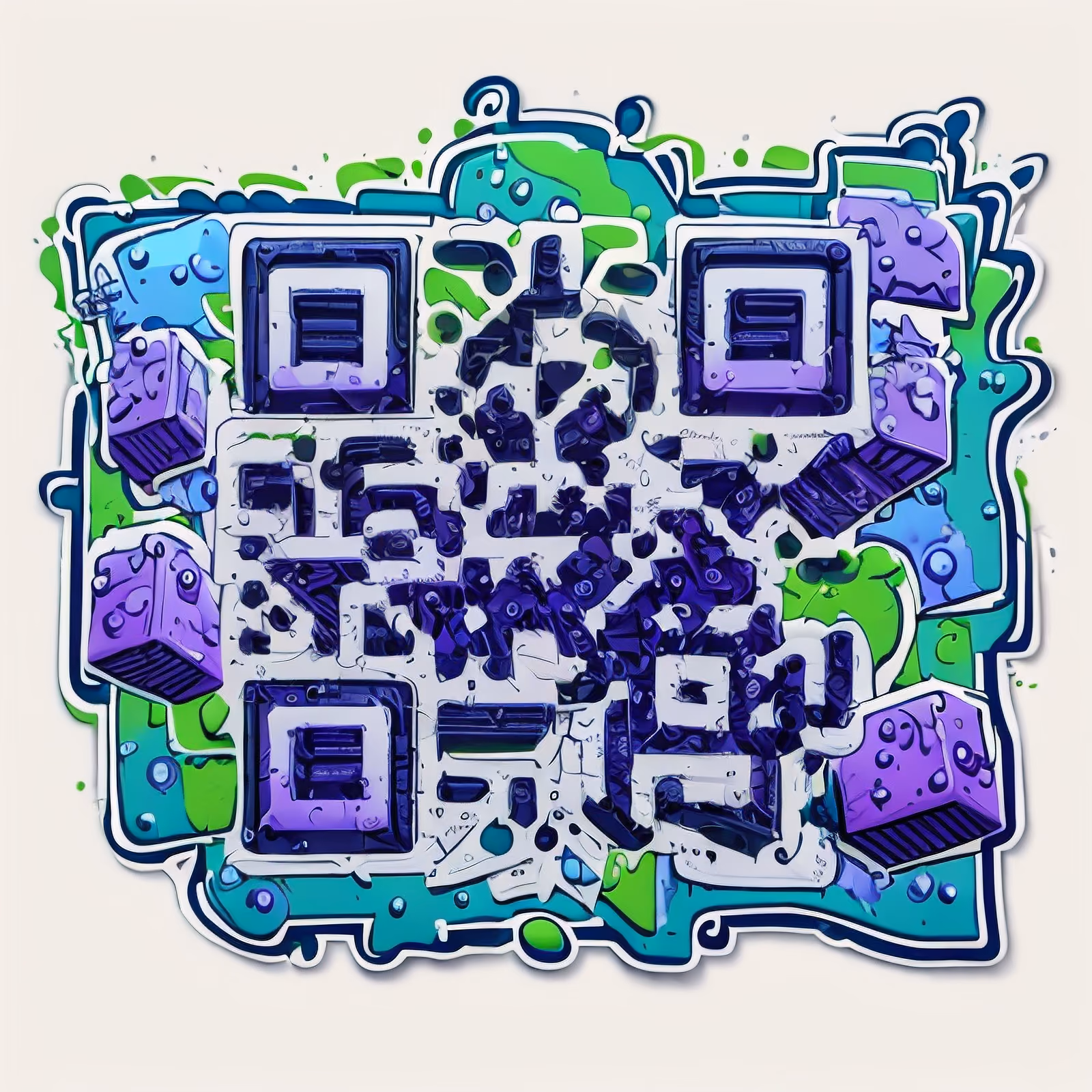 Граффити-буквы и кубы: QR-код в виде наклейки — изображение 1