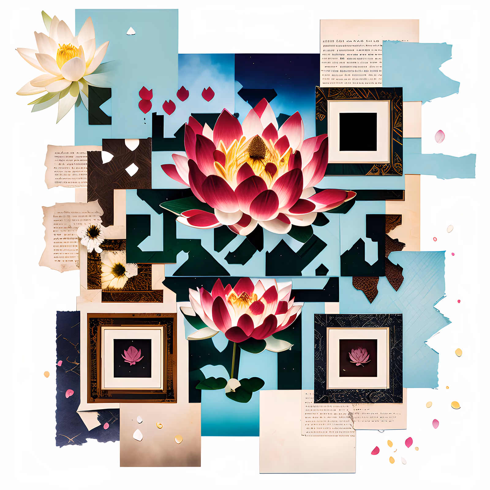 Lotus Flower Paper Collage QR Code Art — image 1