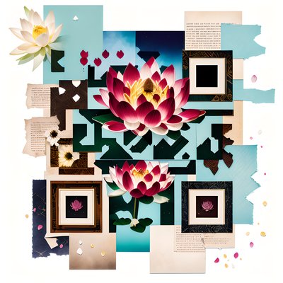 Lotus Flower Paper Collage QR Code Art