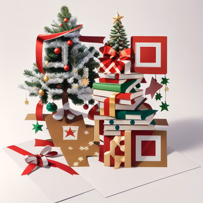 Christmas Tree and Books Collage QR Code for Greeting Cards — image 1