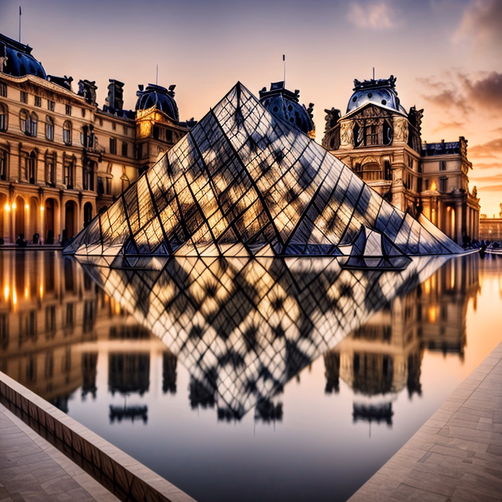 Louvre Glass Pyramid Sunset Photorealistic QR Code for Posters — image 1
