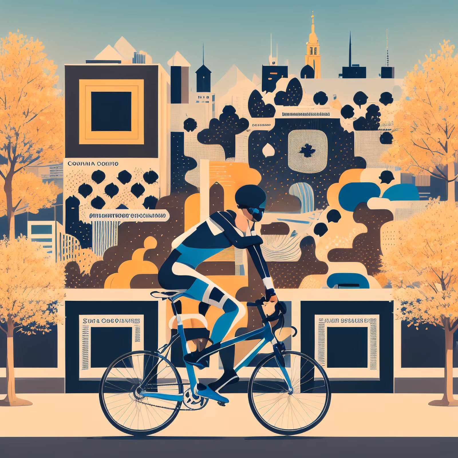Autumn Cyclist City Flat Vector QR Code Art — image 1