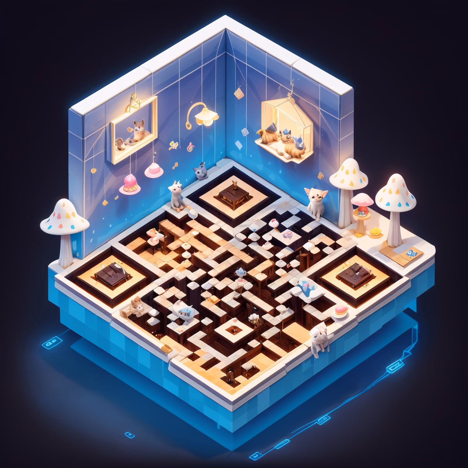 Isometric Pet Cafe Diorama QR Code for Posters — image 1